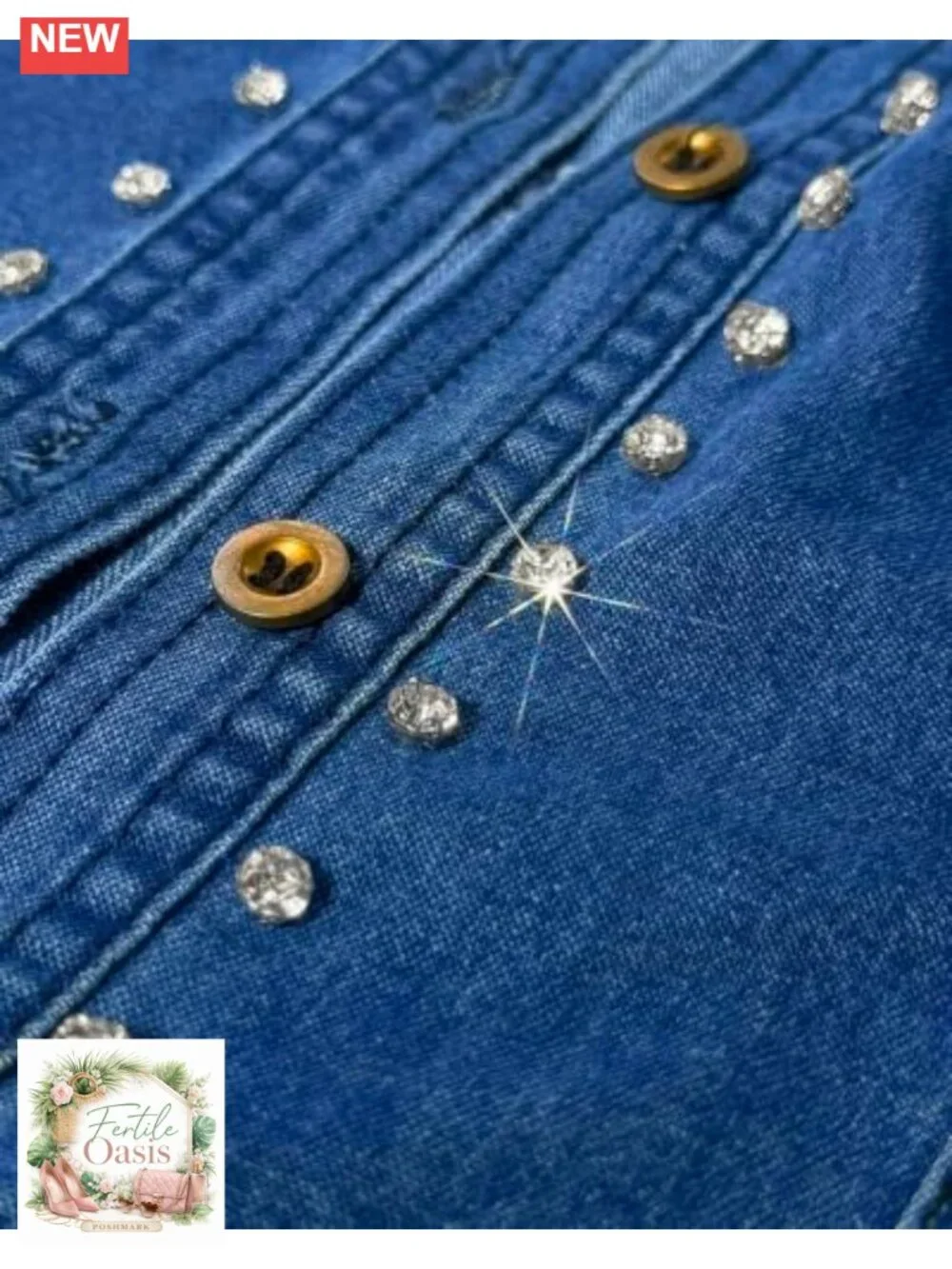 Oversized Rhinestone Denim Shacket Embroidered Patches Jacket